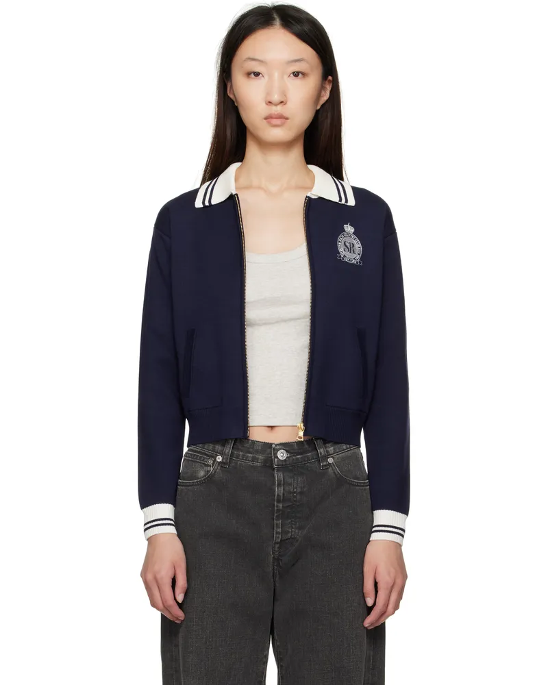 SPORTY & RICH Navy Royal Club Zipped Cardigan 3902