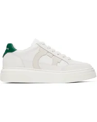 Ferragamo White Low Cut Gancini Outline Sneakers Bianc