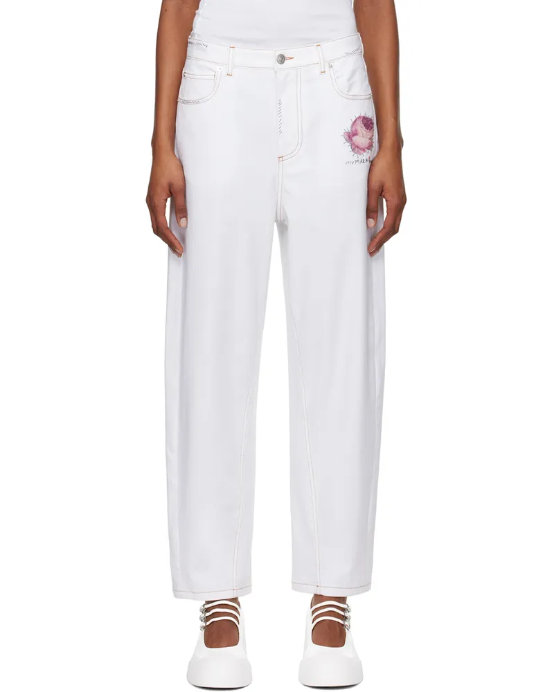 Marni White Flower Patches Jeans 00w01