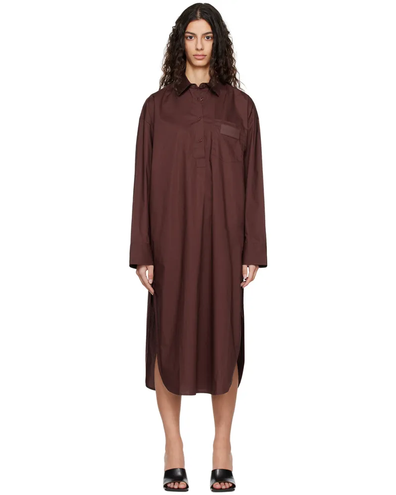 ROTATE Birger Christensen Burgundy Buttoned Midi Dress 19-1625