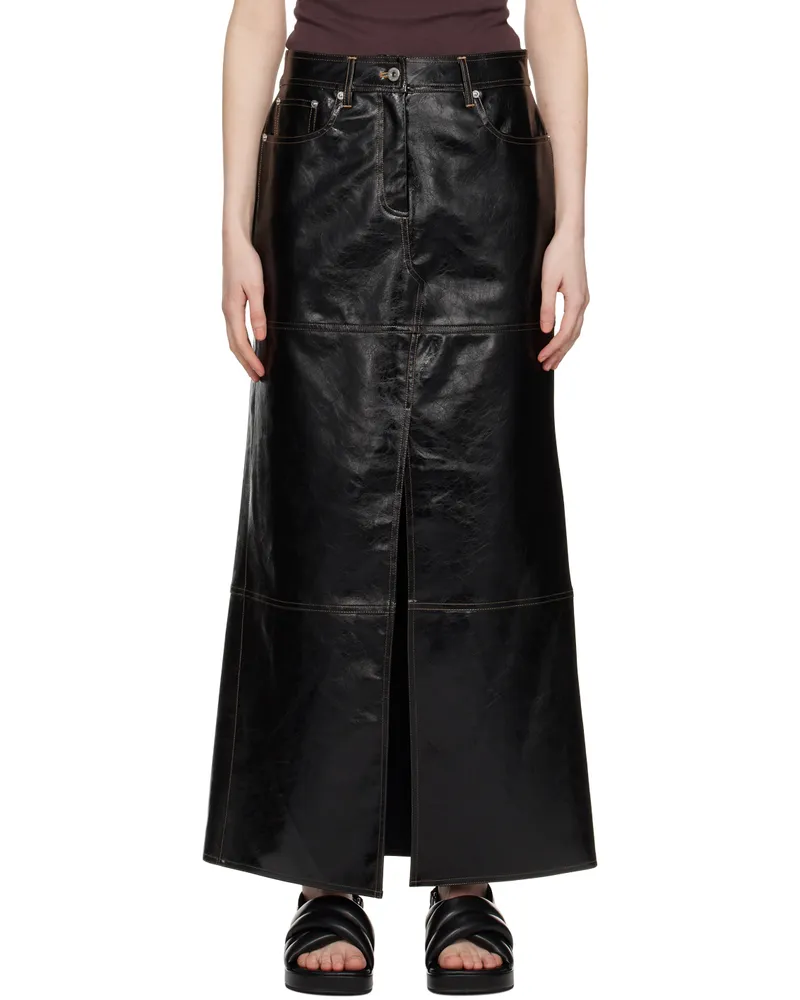STAND Black Francie Faux-Leather Maxi Skirt Black
