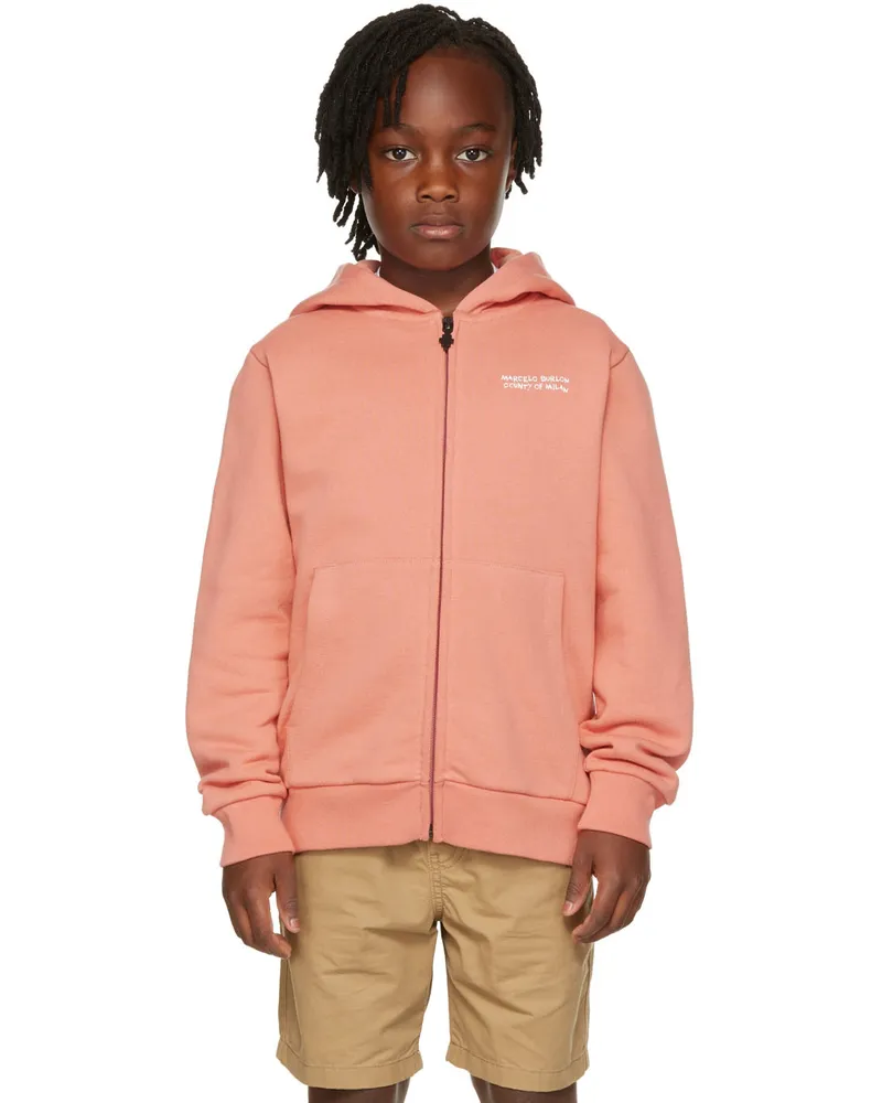 Marcelo Burlon | County of Milan Kids Orange Logo Print Zip Hoodie Pink