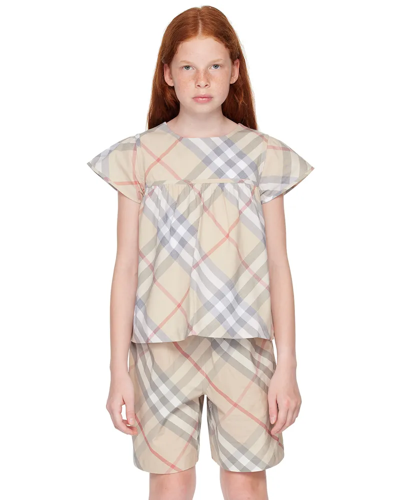 Burberry Kids Beige Check Blouse Pale