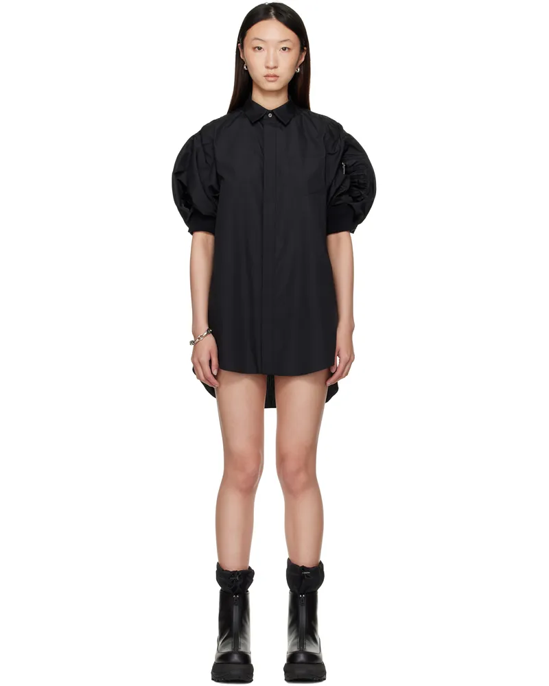 Sacai Black Cotton Poplin & Nylon Twill Minidress 001