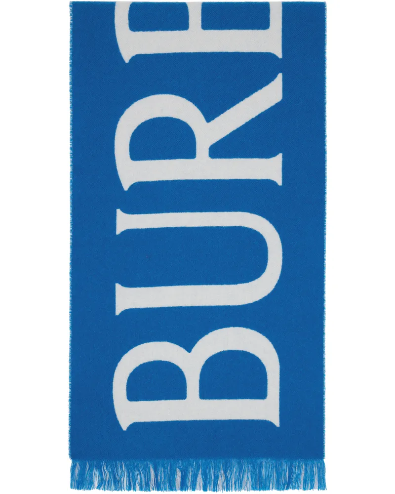 Burberry Blue & White Logo Wool Scarf Knight