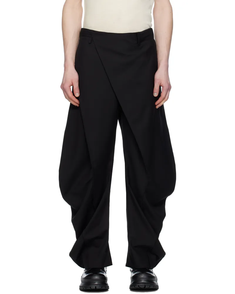 JiyongKim Black Curved Wrap Trousers Black