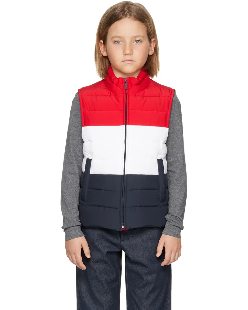 Thom Browne Kids Red & Navy Fun-Mix Down Vest Rwbwht