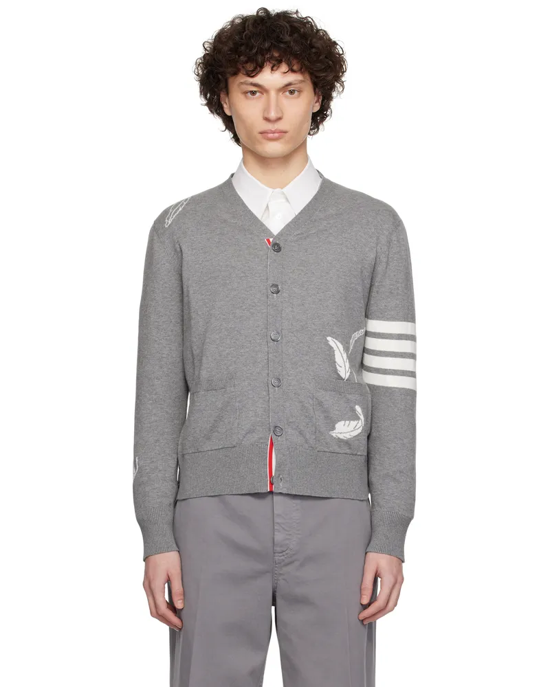 Thom Browne Gray Feather High V-Neck Cardigan 055lt