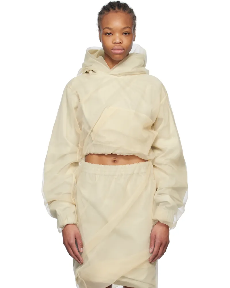 WE 11 DONE Beige Layered Cropped Hoodie Beige