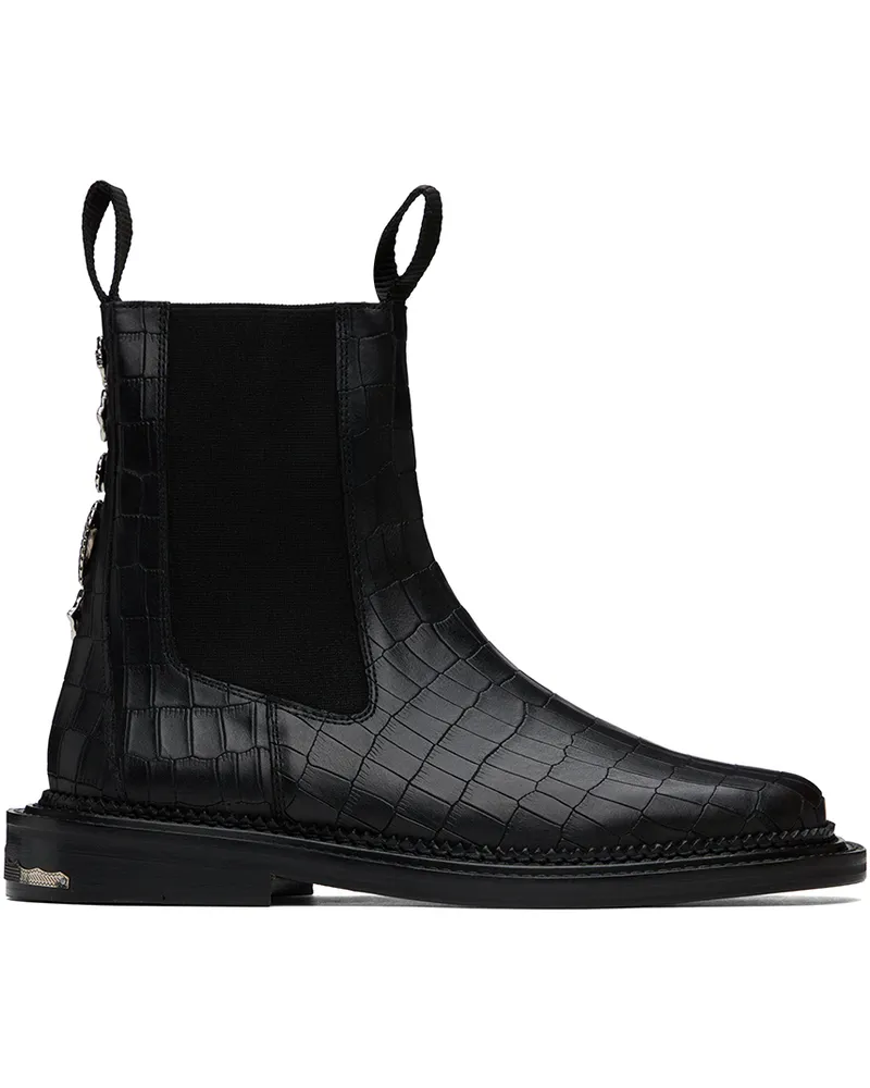 Toga Black Side Gore Chelsea Boots Croc