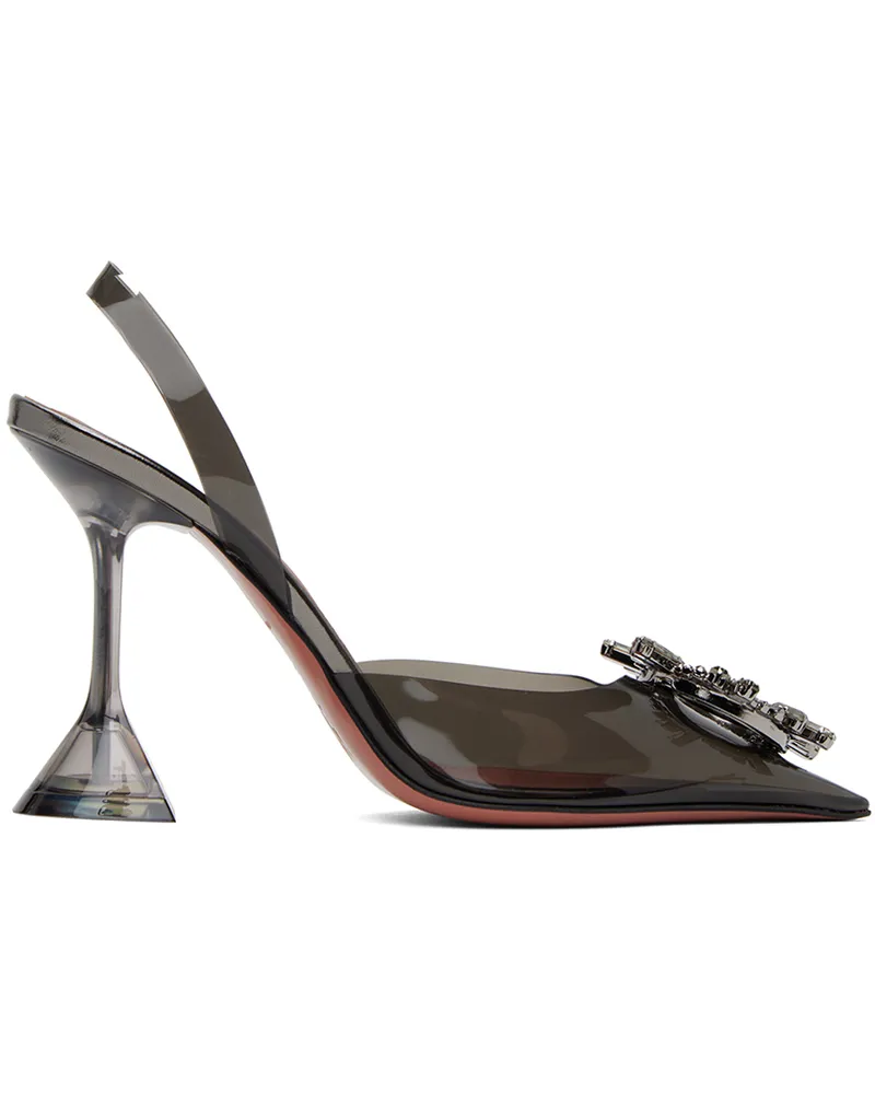 Amina Muaddi Gray Begum Glass Slingback Heels Dark