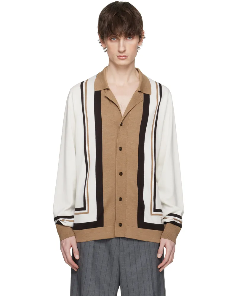 Dolce & Gabbana Beige & White Wool DG Embroidery Cardigan Latte