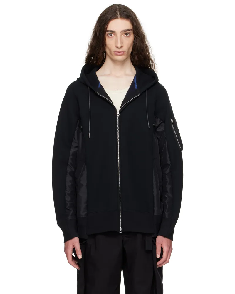Sacai Black Sponge Sweat & Nylon Twill Hoodie 002