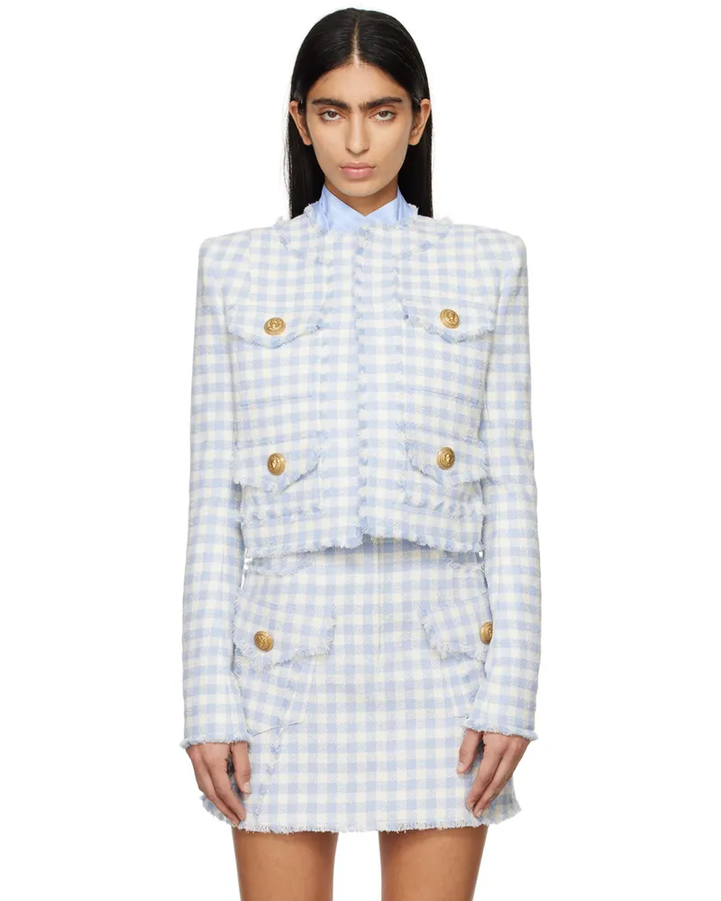 Balmain Blue & White Check Jacket Slj