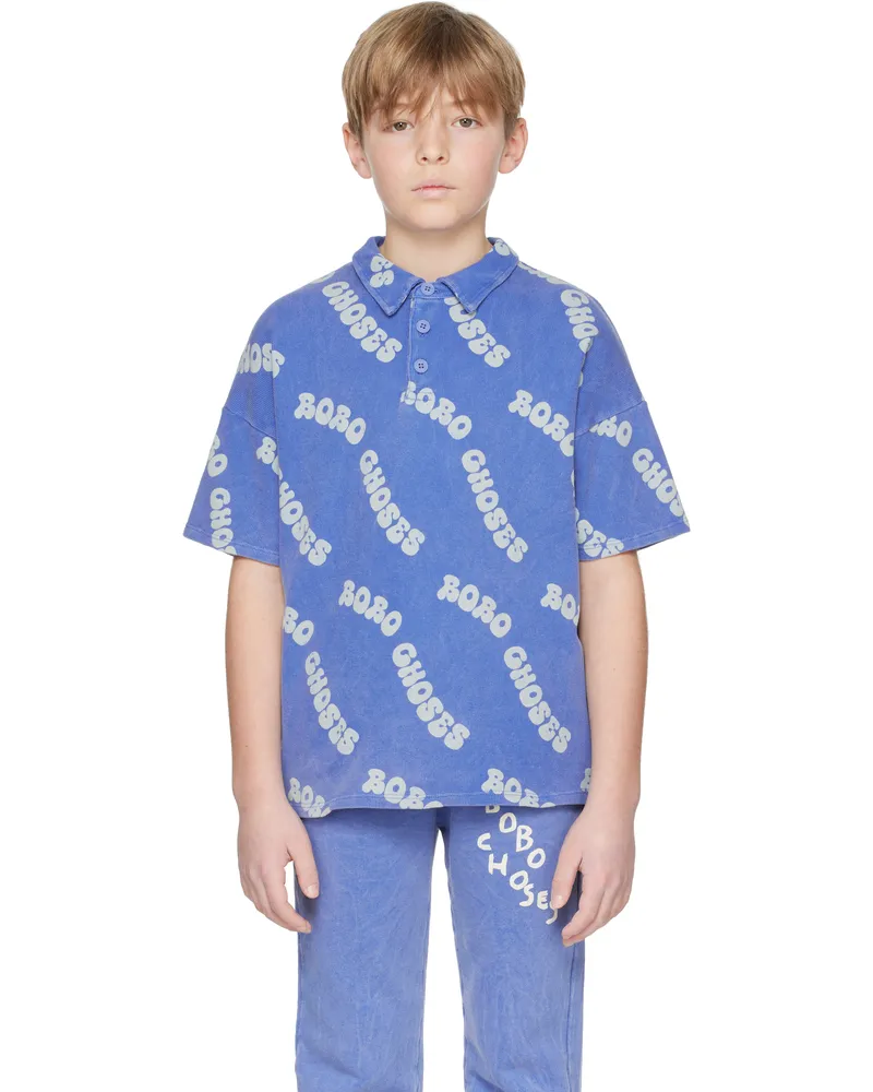 BOBO CHOSES Kids Blue Wavy 'Bobo Choses' All Over Polo Blue