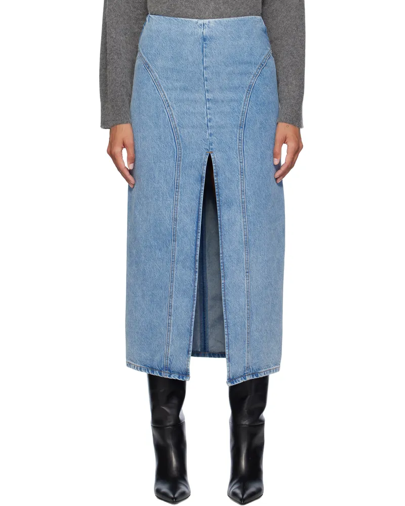 ROTATE Birger Christensen Blue Slim-Fit Denim Midi Skirt 003