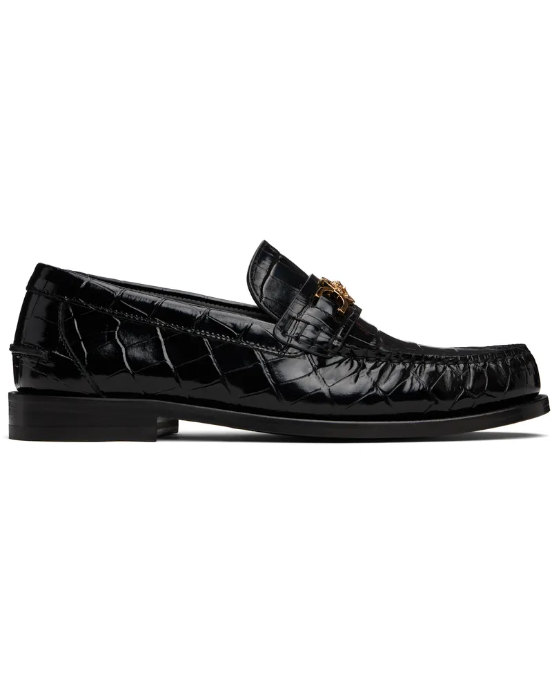 Versace Black Croc-Effect Medusa '95 Loafers 1b00v-black-versace