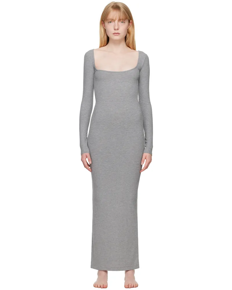 SKIMS Gray Soft Lounge Long Sleeve Maxi Dress Heather