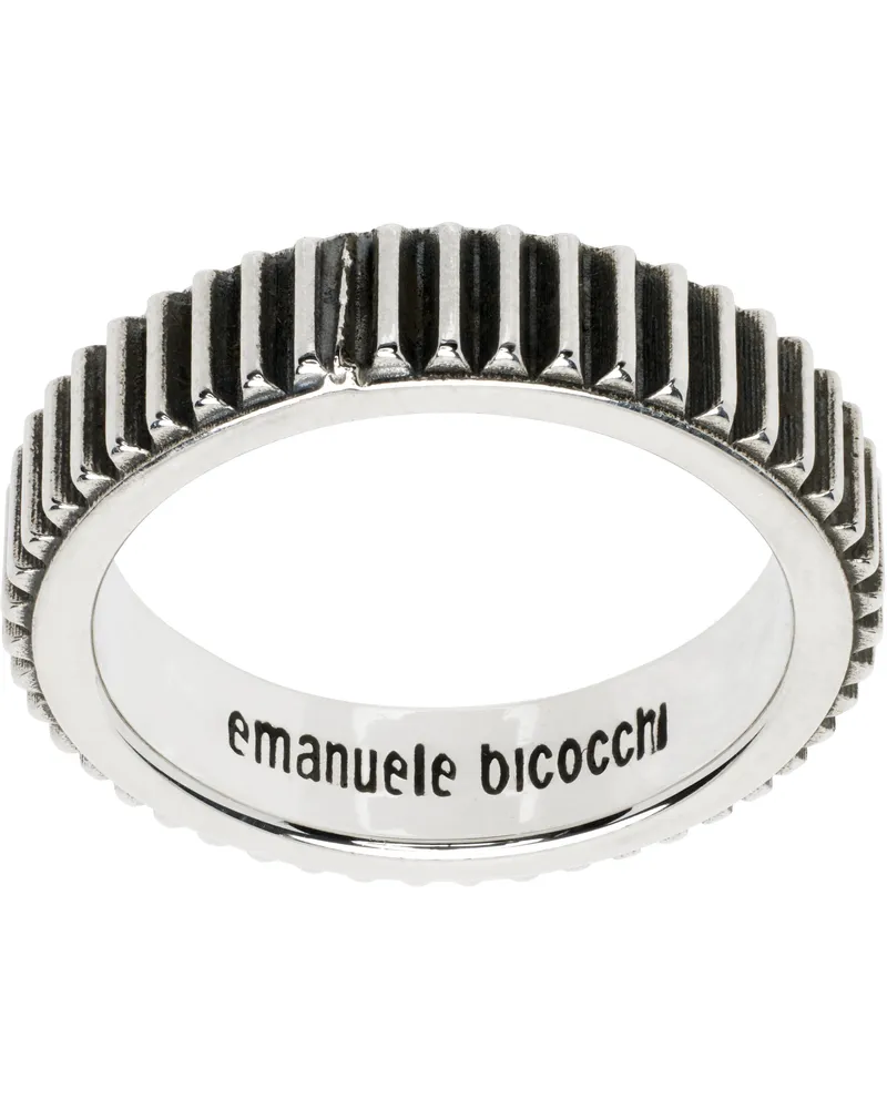 Emanuele Bicocchi Silver Striped Band Ring Silver