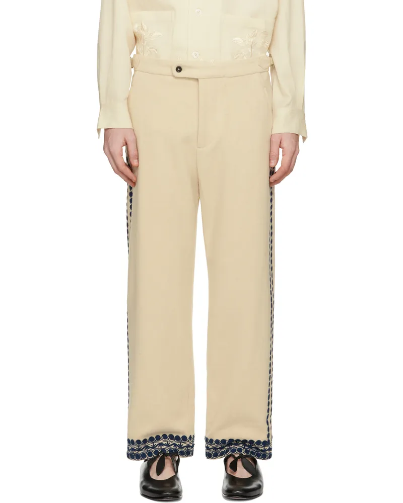 BODE Off-White & Navy Caracalla Vine Trousers Wtblu