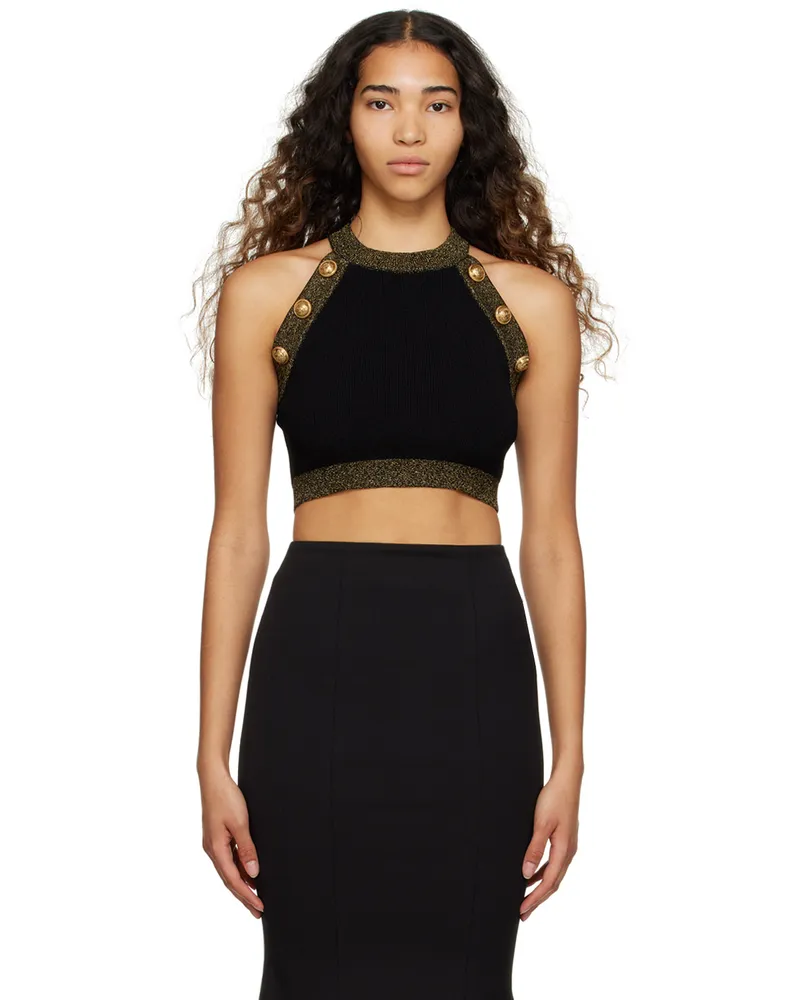 Balmain Black Cropped Tank Top Ead
