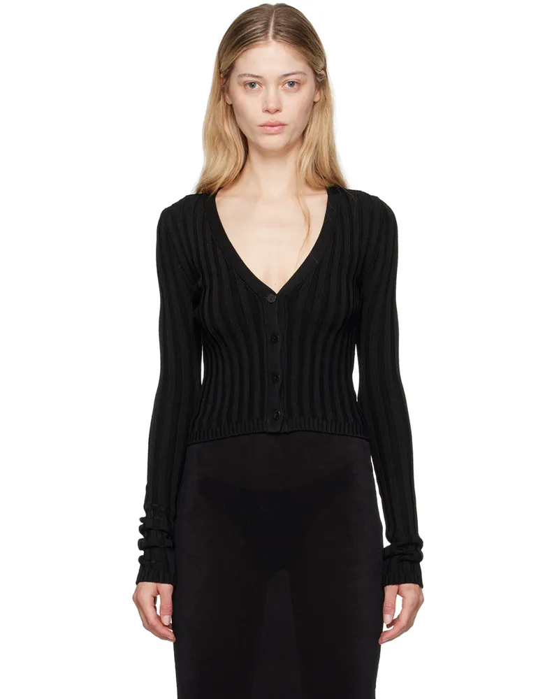 GUIZIO Black Slinky Rib Cardigan Black