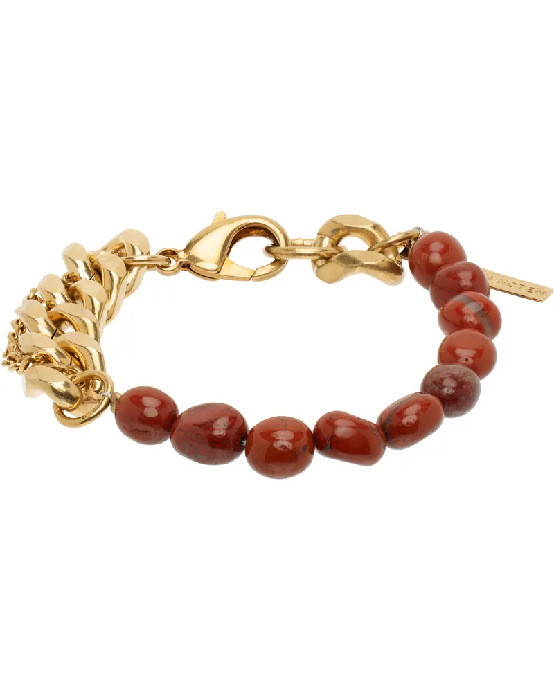 Dries van Noten Gold & Burgundy Stone Chain Bracelet 363