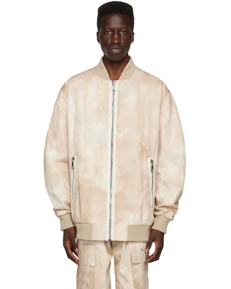 Balmain Beige Insulated Bomber Jacket Gcc