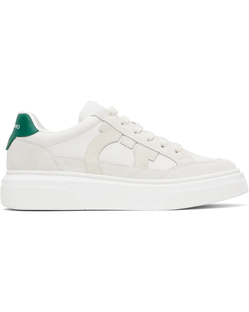 Ferragamo Off-White Low Cut Gancini Outline Sneakers Bianco