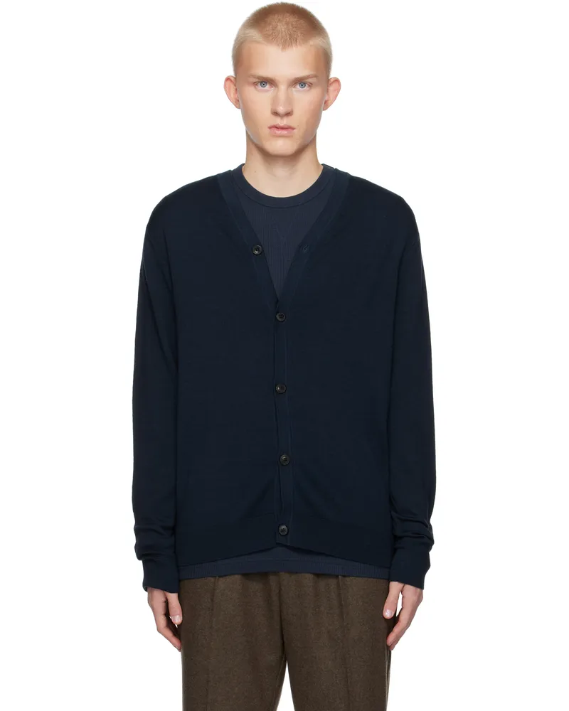 Sunspel Navy Extra‑Fine Merino Cardigan Light
