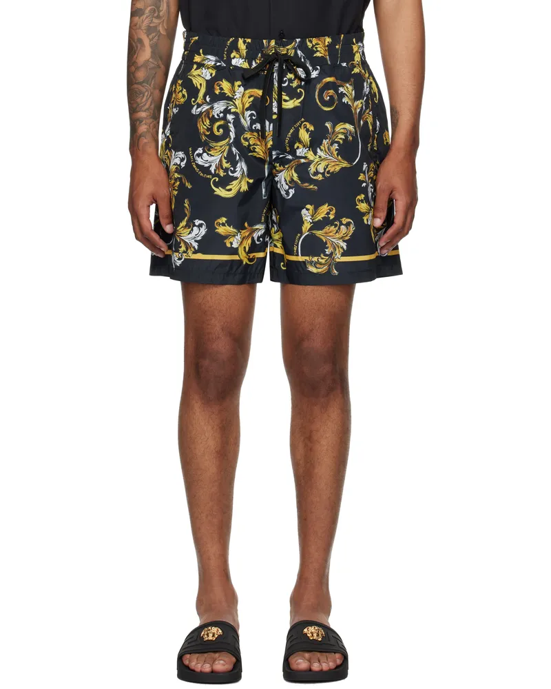 Versace Jeans Black & Gold Barocco Shorts Eg89-black