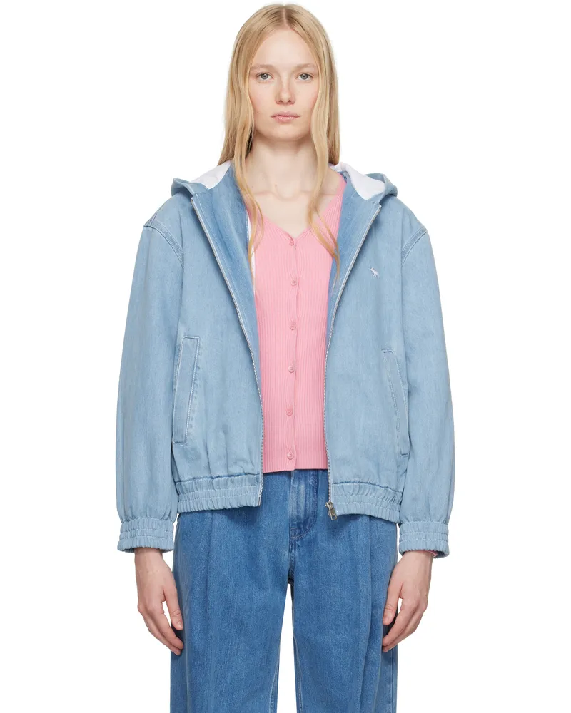 Kitsuné Blue Zipped Hooded Denim Jacket P404