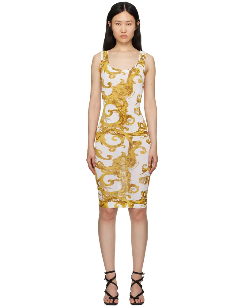 Versace Jeans White Watercolour Couture Midi Dress Eg03