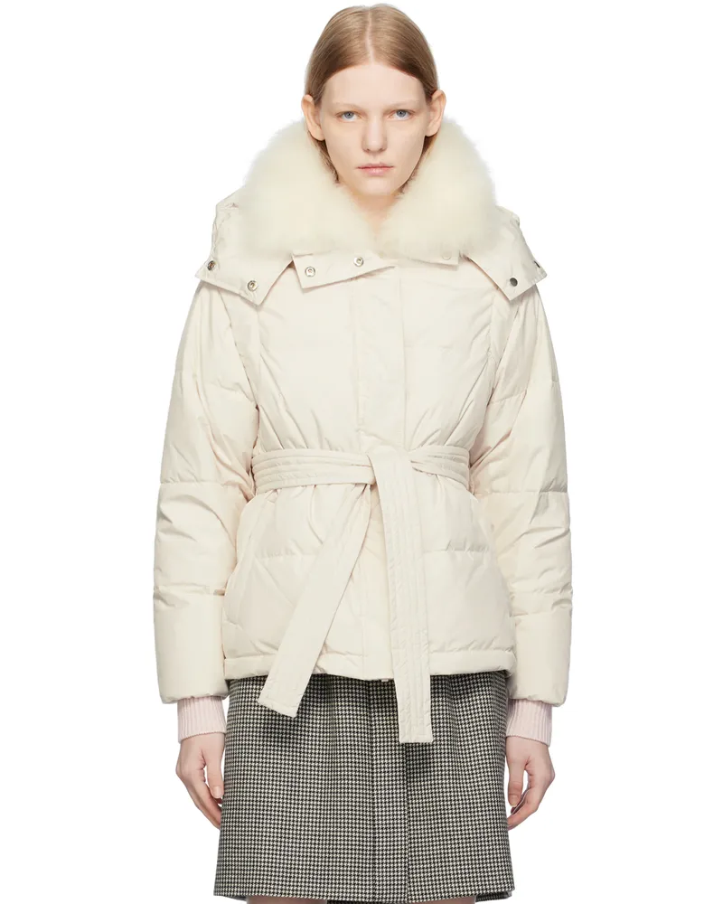 Yves Salomon White Belted Down Jacket A1044
