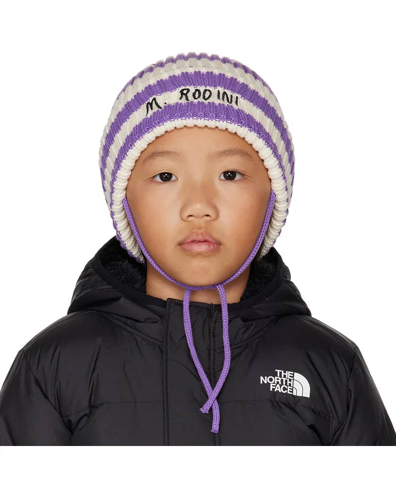 Mini Rodini Kids Purple & White Stripe Beanie Purple