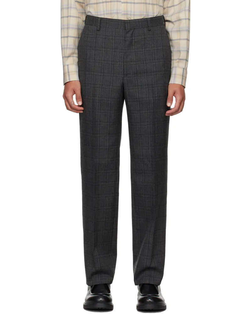 AURALEE Gray Bluefaced Wool Check Trousers Charcoal