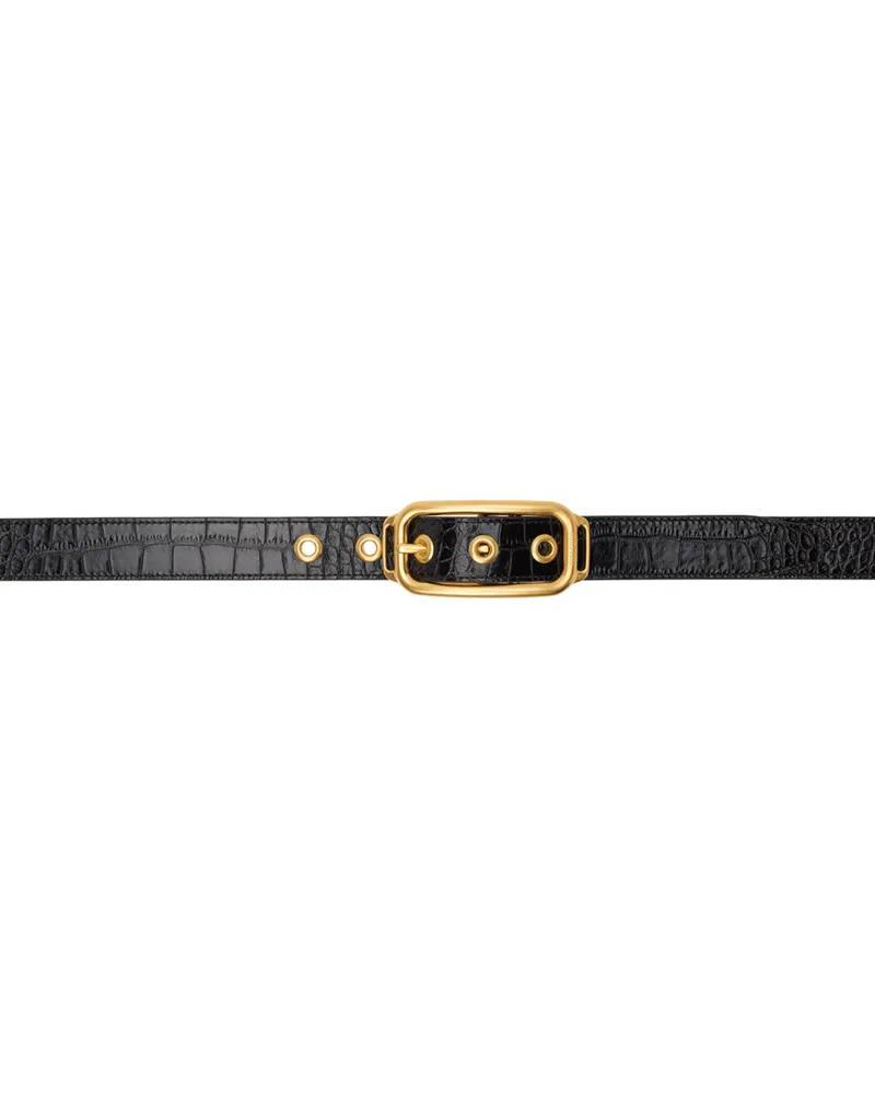 Tom Ford Brown Printed Croc Stadium Buckle Belt Ebony