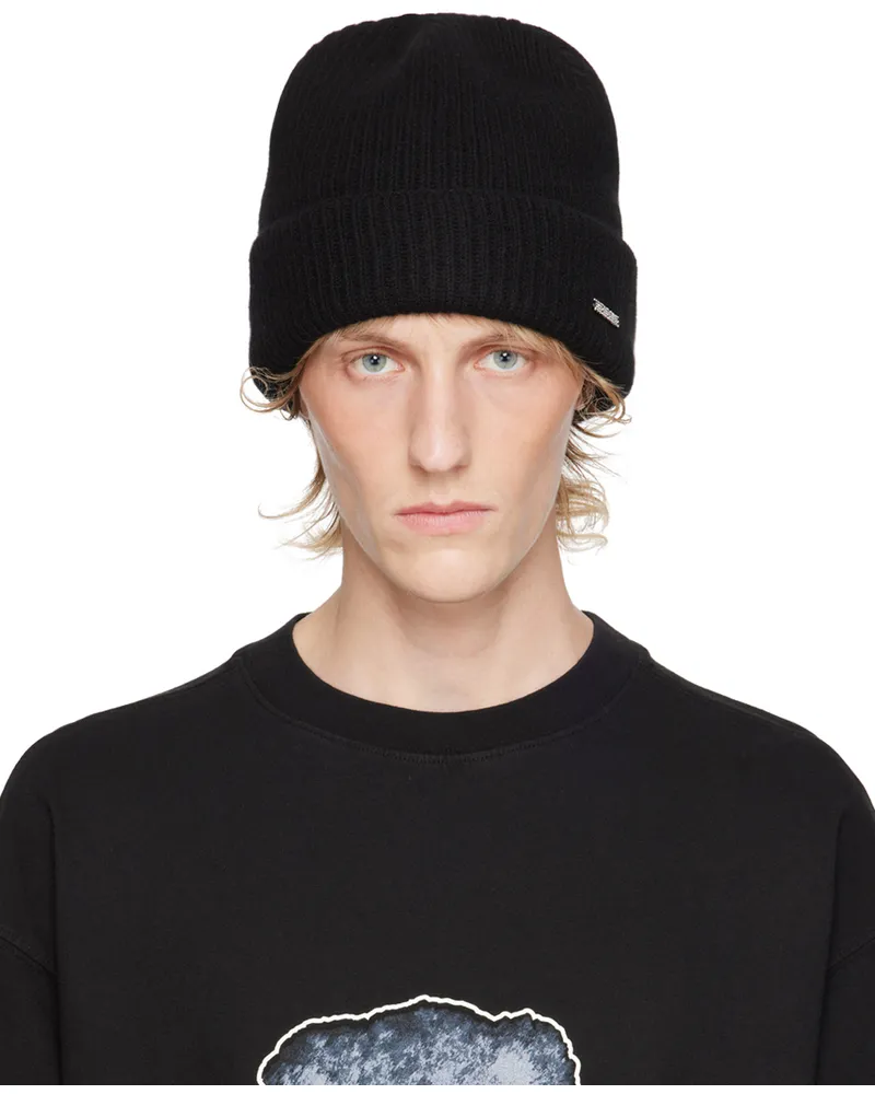 WE 11 DONE Black Knit Beanie Black