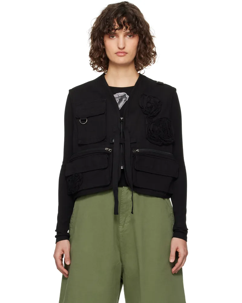 OPEN YY Black Appliqué Cargo Vest Black