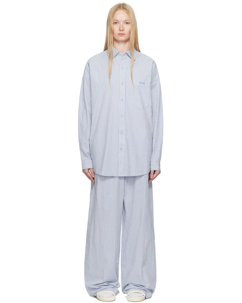 SKIMS Blue & White Cotton Poplin Oversized Sleep Pyjama Set Cadet