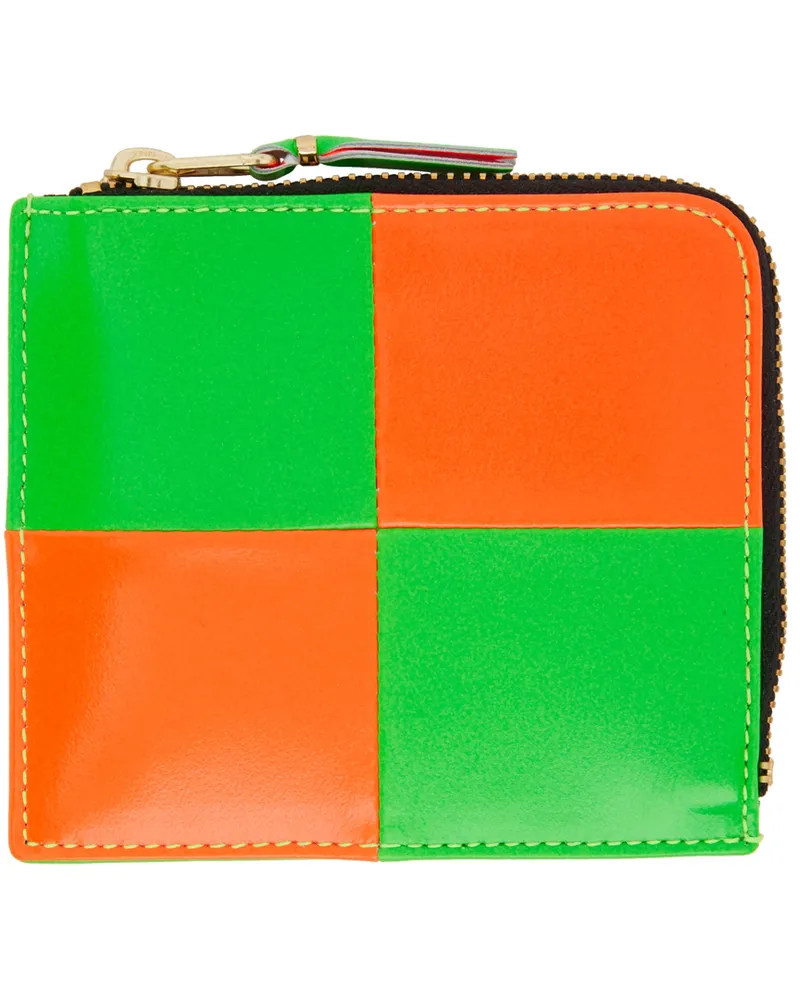 Comme des Garçons Orange & Green Fluo Squares Half-Zip Wallet Orange