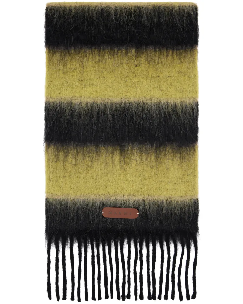 Marni Yellow & Black Striped Scarf Stn99