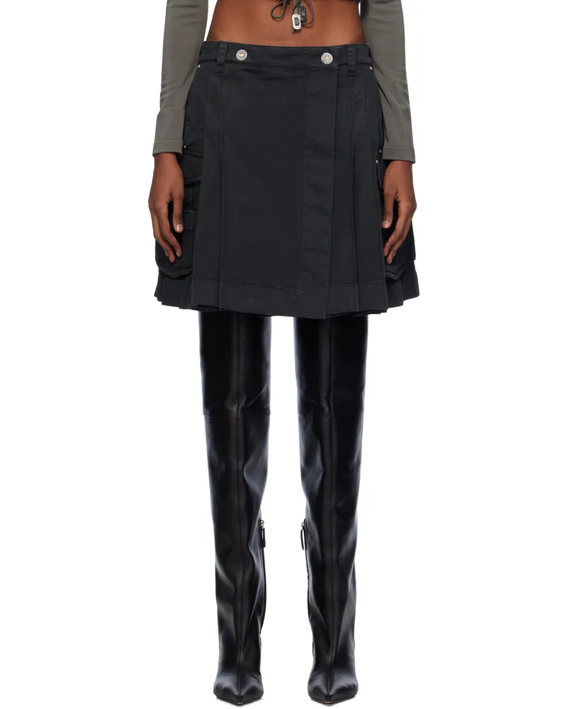 Dion Lee Black Kilt Denim Midi Skirt Washed