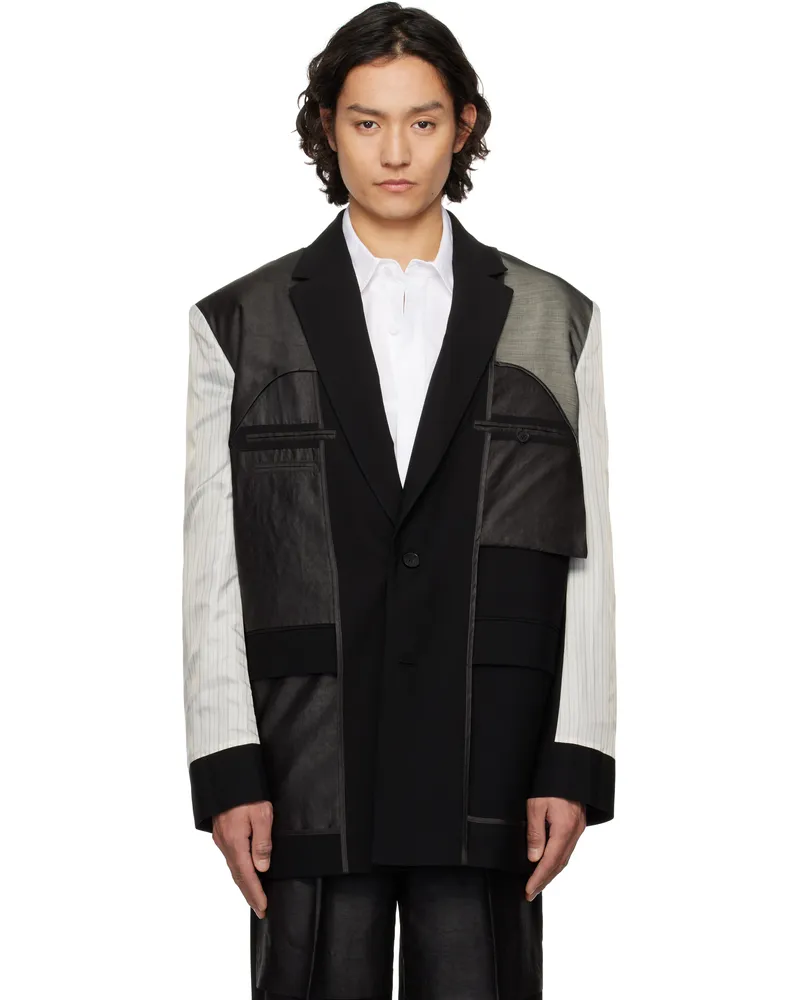 Feng Chen Wang Black Deconstruction Patchwork Blazer Black