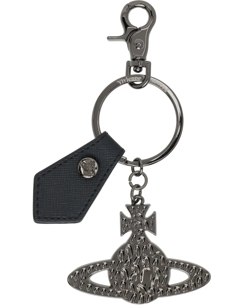 Vivienne Westwood Black Saffiano Hammered Orb Keychain Ss25-black