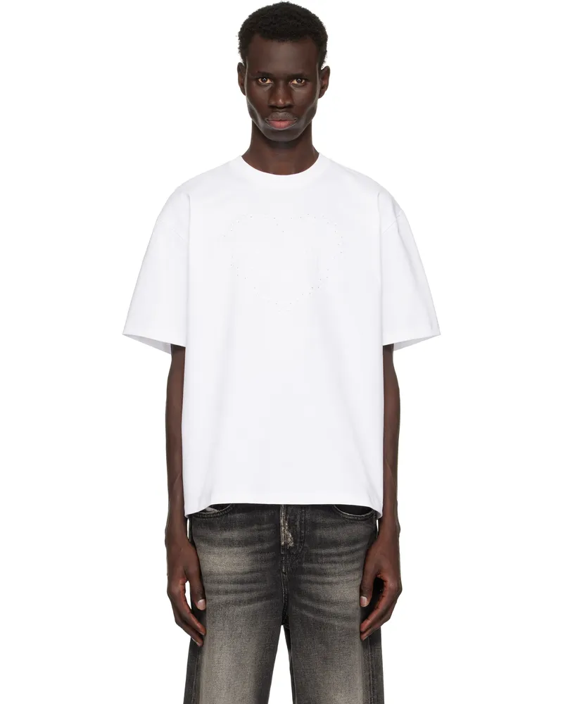 Ganni White Heavy Cotton Drop Shoulder Heart T-shirt Bright