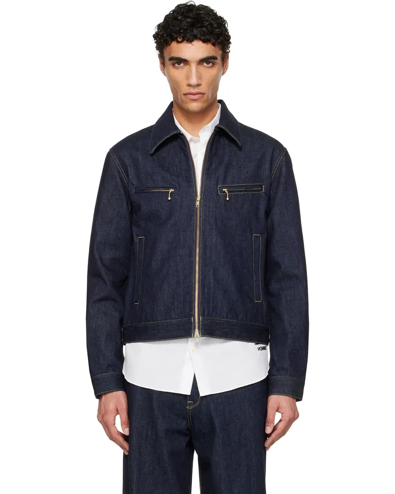 Fumito Ganryu Navy Work Riders Denim Jacket Indigo