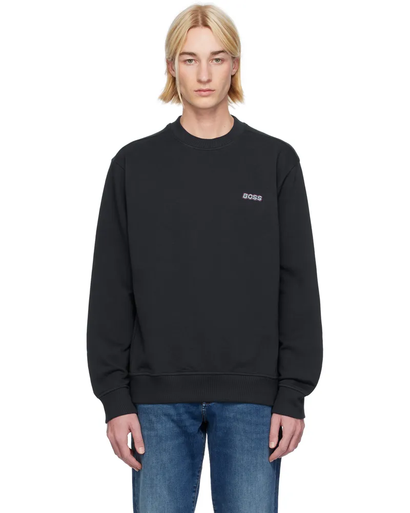 HUGO BOSS Navy Logo-Embroidered Sweatshirt 404-dark