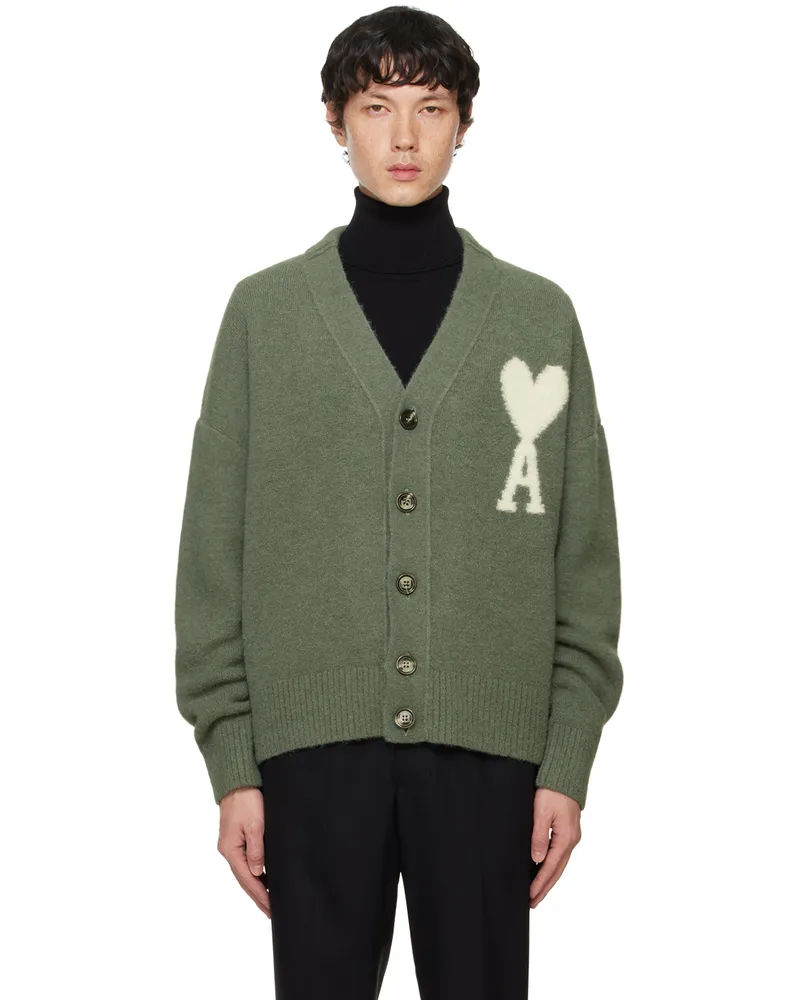 AMI Paris Green Ami De Cœur Cardigan Antique