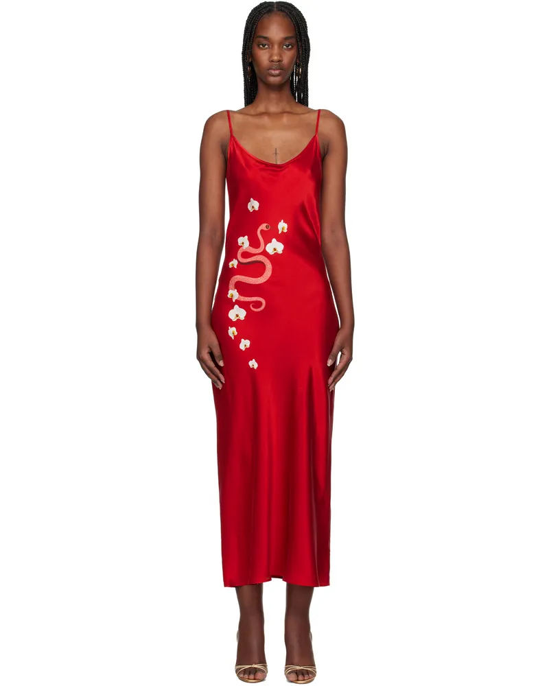 Silk Laundry Red 1996 'Year of the Snake' Midi Dress Year